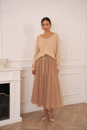 Pull cachemire & laine brossé col V - A889