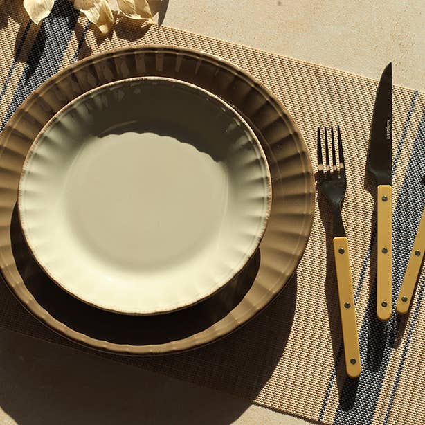 Kudottu PVC pöytätabletti 45x30cm, beige/sininen