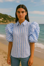 Chemise Rayée Volants Couture “Dolce Riviera” – Manches Over