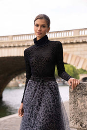 Body col roulé velours jacquard - CH004